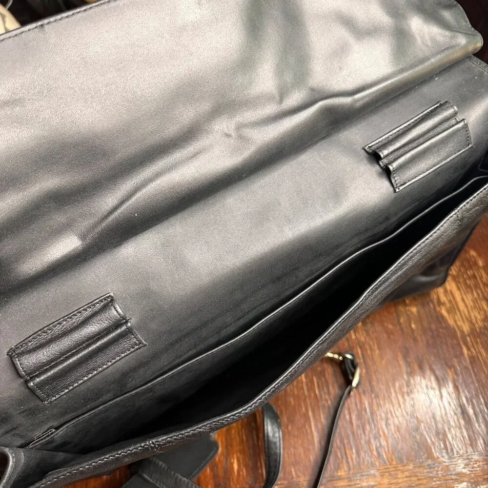 Vintage Eurodesign Black Leather Portfolio Bag With Shoulder Strap & Buckle Clos - Picture 11 of 12